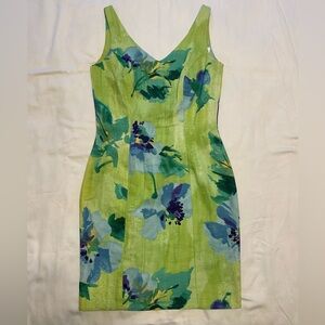Vintage Deborah Laws green floral sleeveless fully lined dress size 4